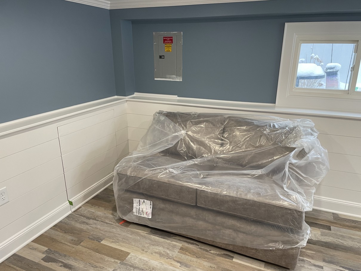 Finished basement living space — Old Town Renovations, Long Island, NY